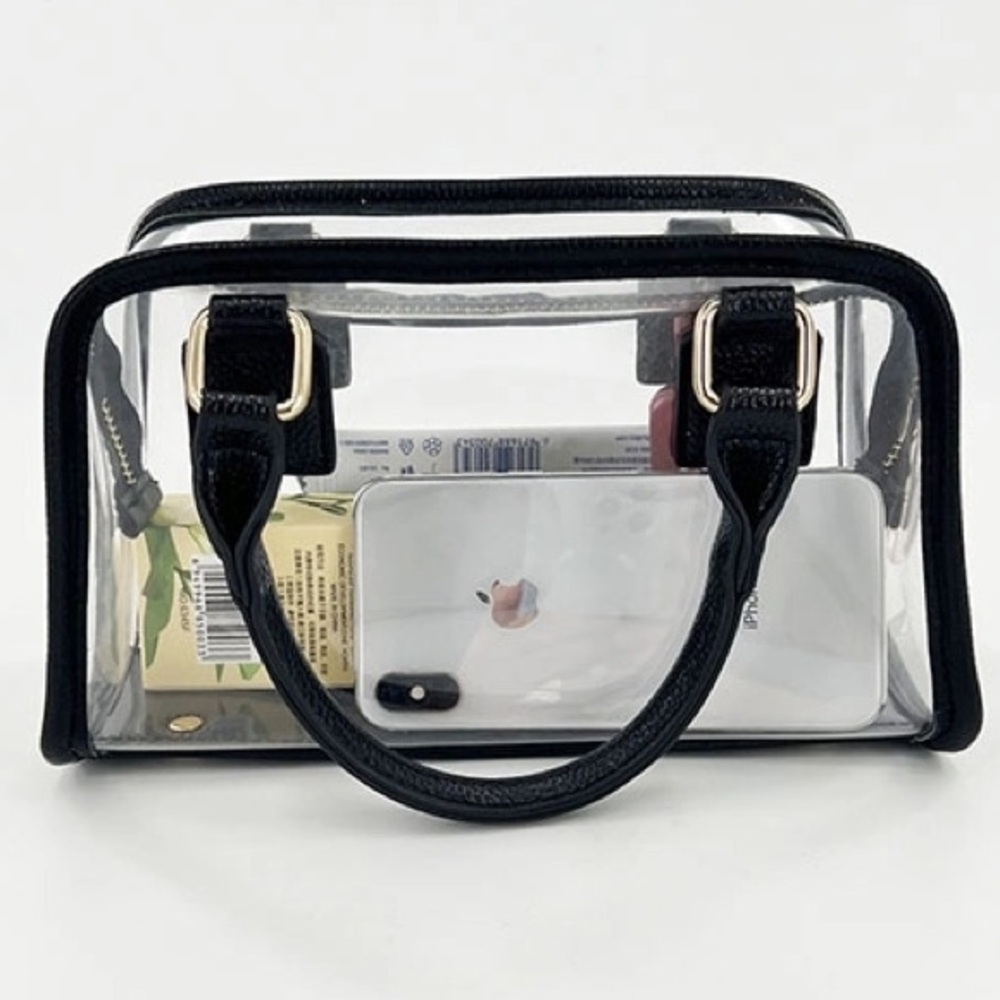 🖤 NWOT Clear PVC Transparent Jelly Bag Black Trim – Top Handle Crossbody Purse - Picture 14 of 15